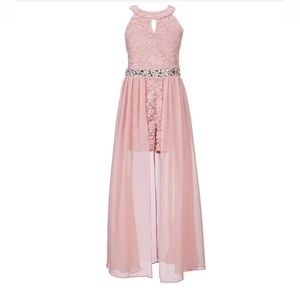 Girls special occasion romper. Lace, cut out, size 14. Blush pink.